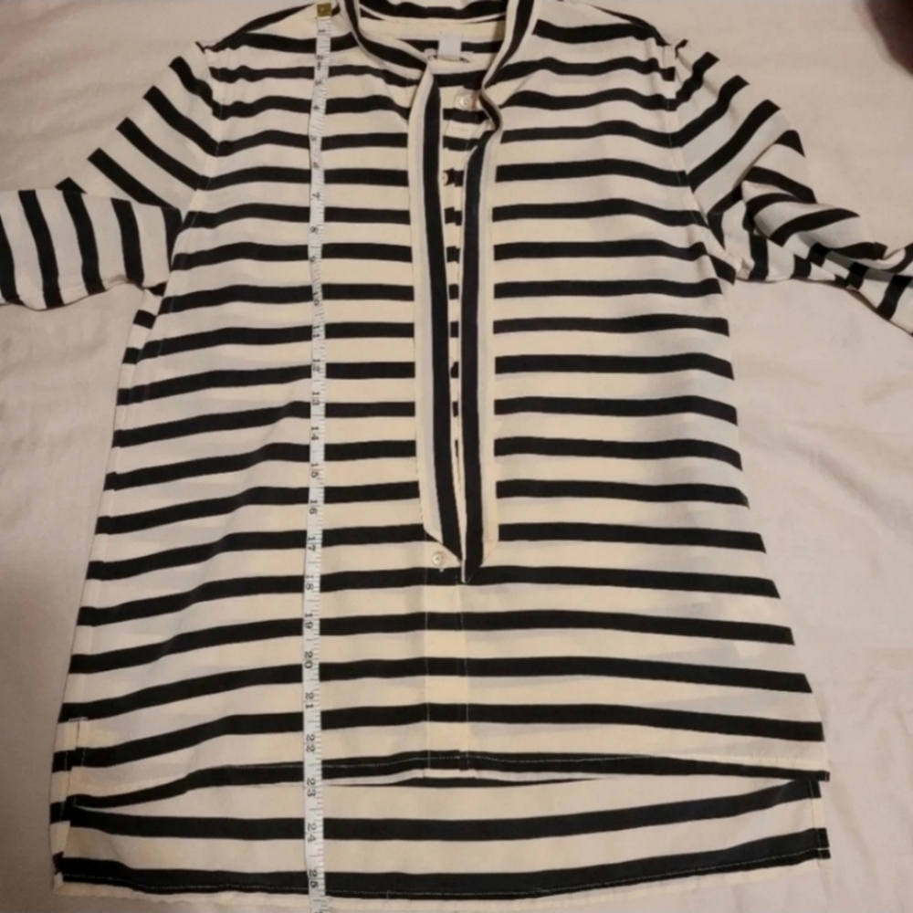 Fossil Silk Tie Neck Striped Blouse Cream Black Size XS - Picture 7 of 8